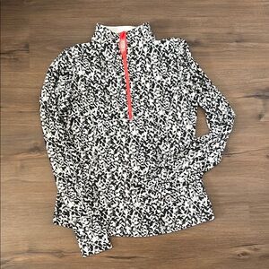 Black and White Graphic Zippered Polo Sweatshirt